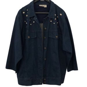 VTG BonJour Denim / Jean Jacket w/ silver stud embellishments Women’s Sz XL